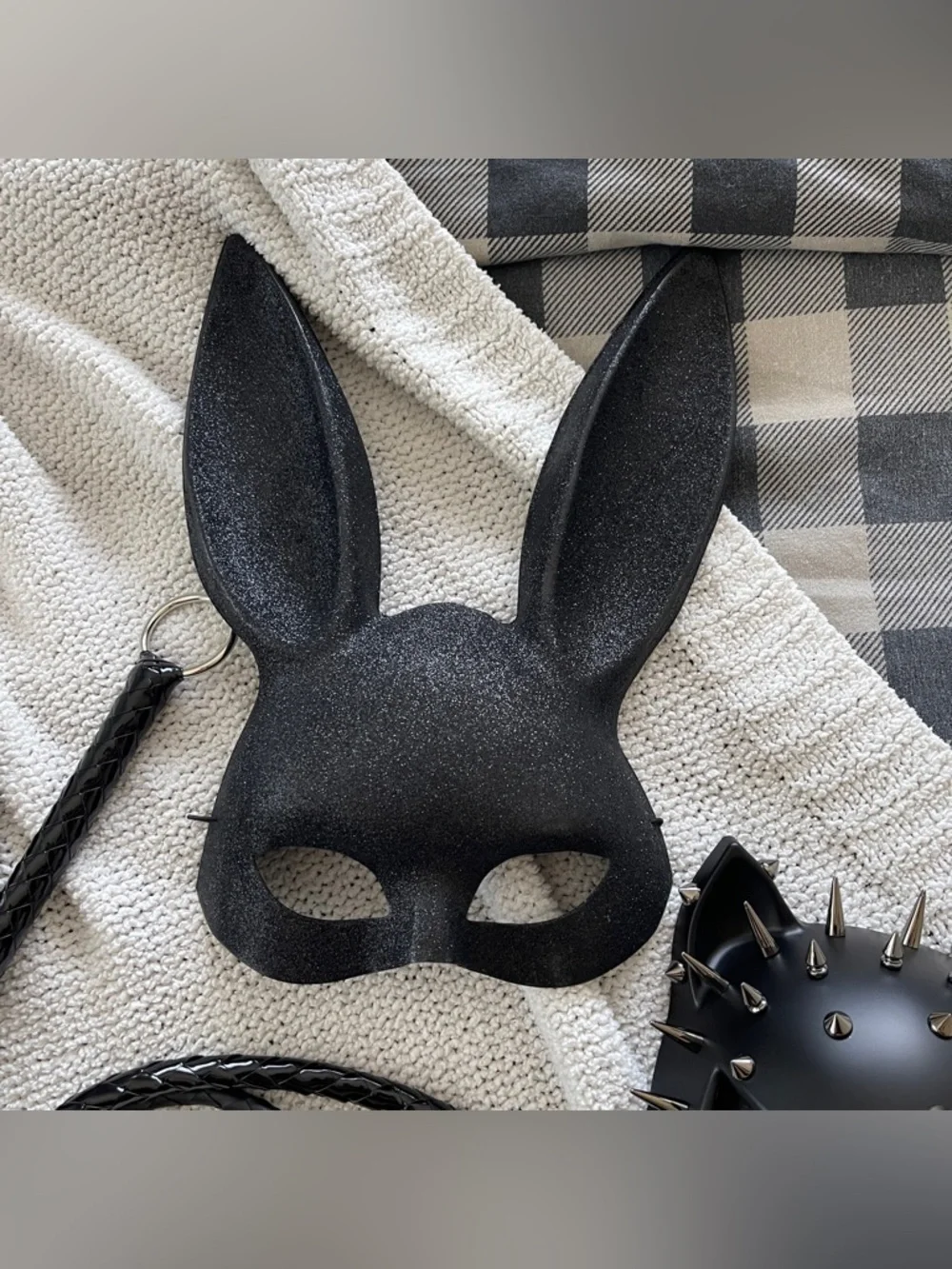 Halloween Costume Bundle Black Masks Whip Bunny Ears Cat Mask Gothic Set OS